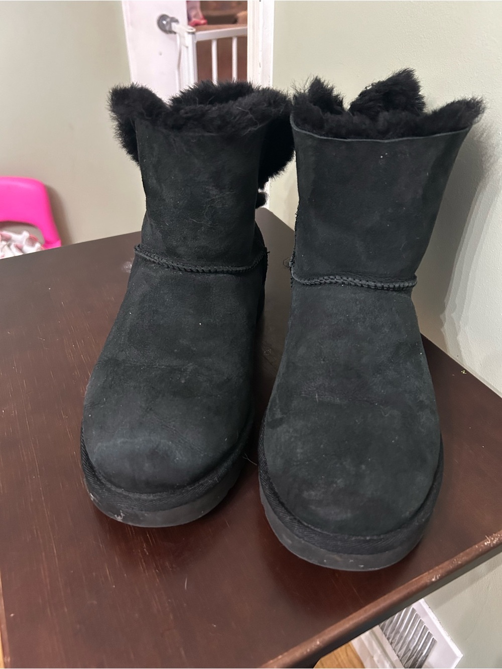 UGG Black Suede Shearling Short Boots